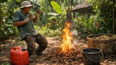 Bahaya membakar ranting dengan bensin, kebun rumah bisa berubah jadi situasi darurat