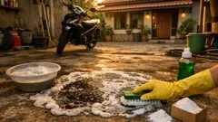 Cara membersihkan noda minyak di lantai semen dengan 3 metode yang mudah dicoba